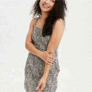 American Eagle linen blend spotted jumper dress size XS black/white
